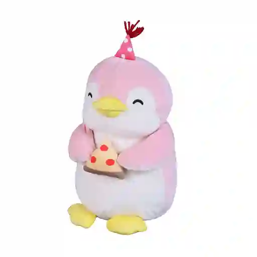 Miniso Peluche Pingüino Con Pizza Rosa