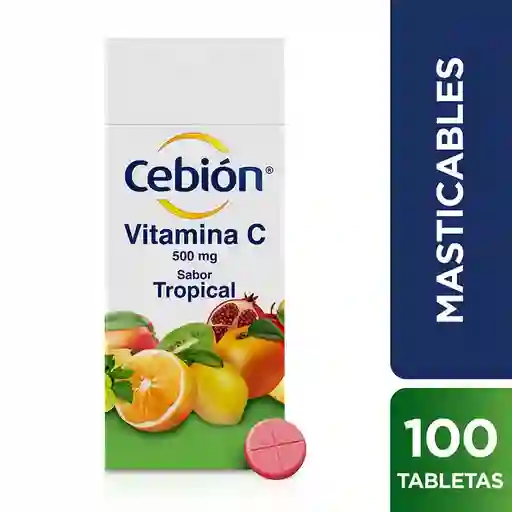Cebión tabletas Masticables de Vitamina C sabor Tropical por 100 unidades