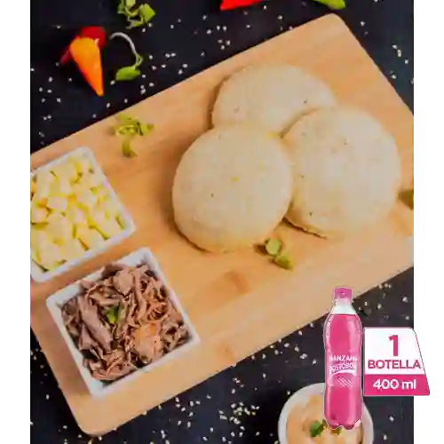 Arepa Carne Desmechada&Queso +Postobón Manzana 400ml