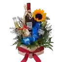 Arreglo Floral Mini en Girasol Con Cerveza y Vino
