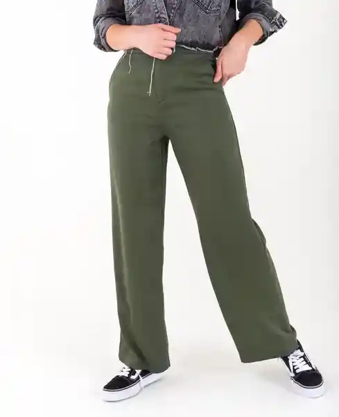 Pantalón Botón Interno Verde Hidai Ultra Oscuro Talla 4 Mujer Naf Naf