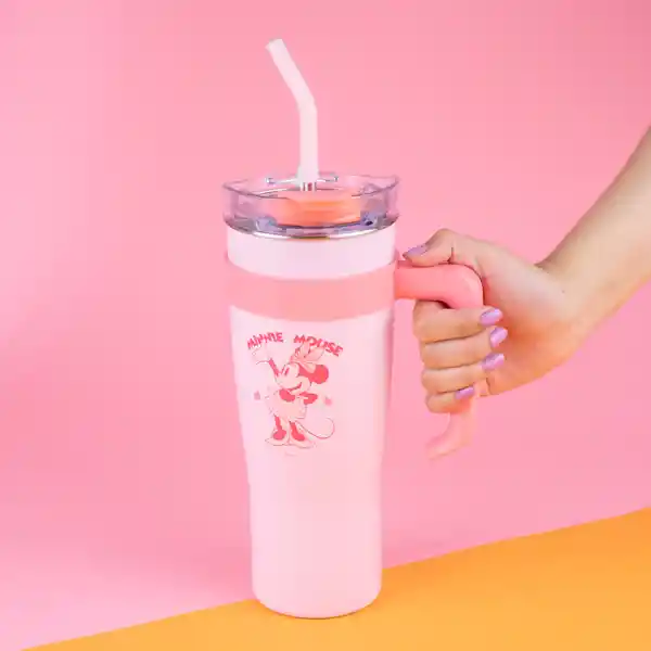 Vaso de Acero de Con Pitillo Minnie Mouse Rosa 1600 mL Miniso