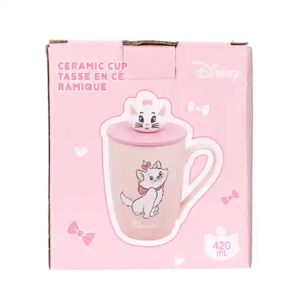 Pocillo de Cerámica Con Tapa Disney Cat Colección Rosa Miniso