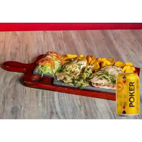 Combo Filete de Pollo + Cerveza Poker Lta 330ml