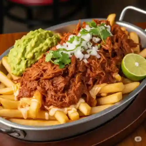 Papás fritas con birria