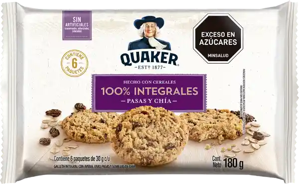 Quaker Galletas Avena Pasas 30 g Pack X6