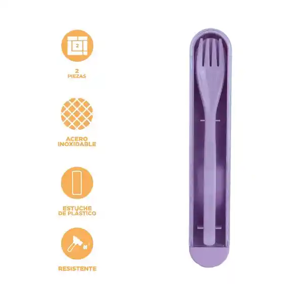 Juego de Cubiertos Color Morado Con Estuche Miniso