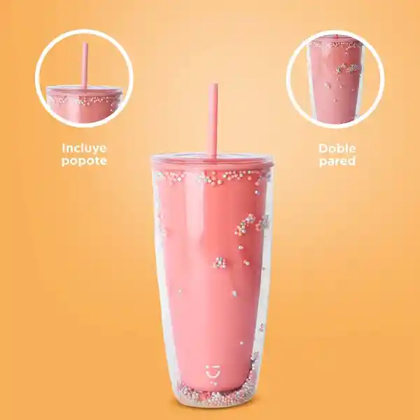 Vaso Plástico de Doble Pared Naranja 730 mL Serie Miniso