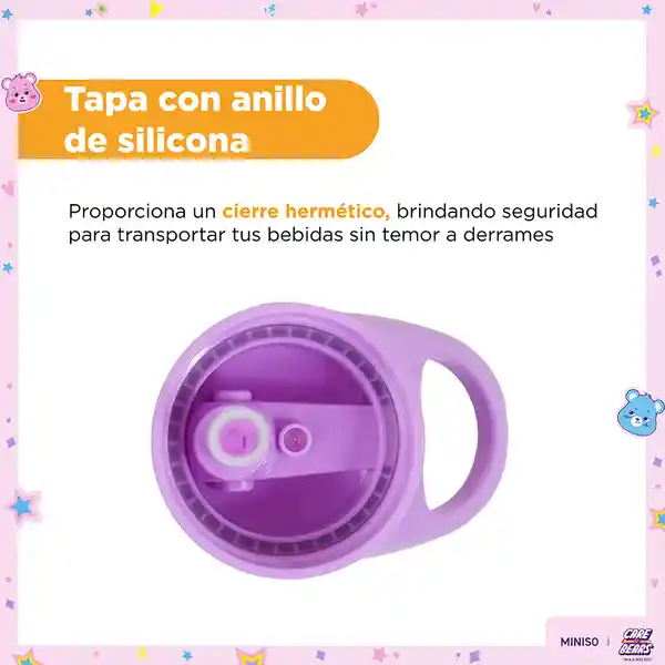 Vaso Plástico Con Pitillo y Funda Bears Púrpura 1000 mL Miniso