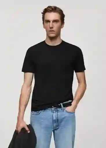 Camiseta Strech Negro Talla M Hombre Mango
