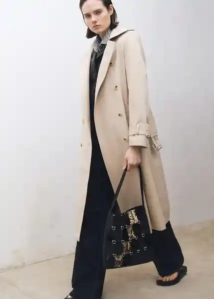 Abrigo Trench Eiffel Beige Talla L Mujer Mango