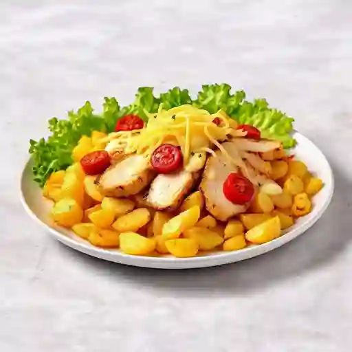Salchipapa Suiza/pollo