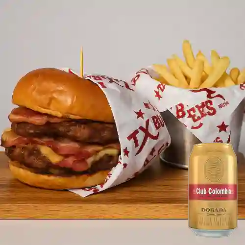 Combo Burger Doble + Club col. Dorada Lta 330ml