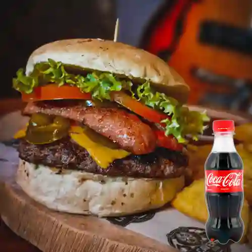 Hamburguesa Entre Canibales +Papas +CocaCola Org 250ml