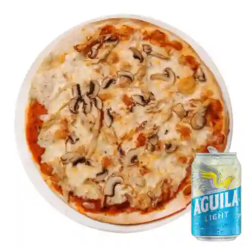 Combo Pizza Pollo-Champiñones + Aguila Light Lta 330ml