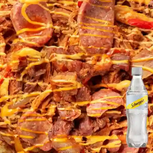 Combo Salchipapa Mega Especial + Schweppes Soda 400ml