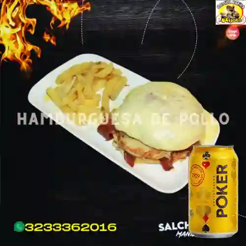 Combo Hamburguesa de Pollo + Cerveza Poker Lta 330ml
