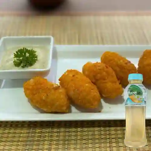 Croquetas de Cangrejo +Té Verde Fuzetea Mango Manz 400ml