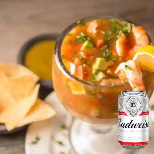 Combo Coctel de Camarones + Budweiser 350 ml