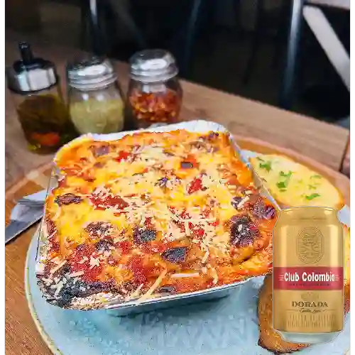 Combo Lasagna Mixta + Club col. Dorada Lta 330ml