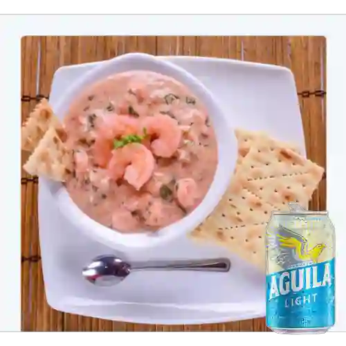 Combo Coctel de Camarón. +  Aguila Light Lta 330ml