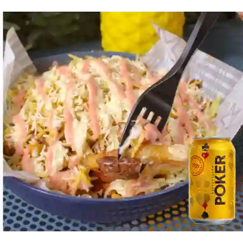 Combo Salchipapas la Cheveronga + Poker 355 ml