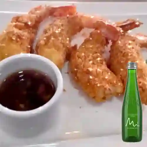 Combo Langostinos Apanados +Agua Manantial C/Gas 300ml