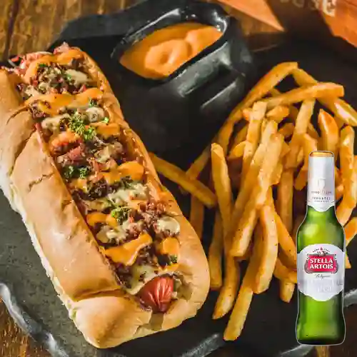Combo Perro Suizo + Cerveza Stella Artois Bot. 330ml