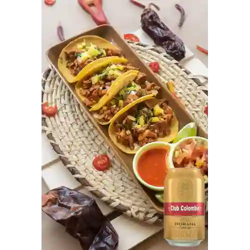 Combo Taco Al Pastor + Club col. Dorada Lta 330ml