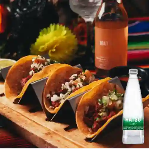 Combo Tacos Al Pastor + Agua Hatsu con Gas 300 ml