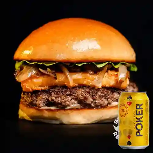 Combo Hamburguesa de Queso Apanado + Poker Lta 330ml