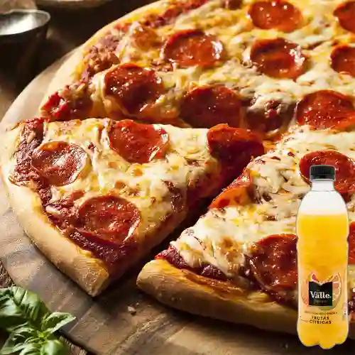 Pizza Pepperoni Mediana +Del Valle Cítricos Frescos 500ml