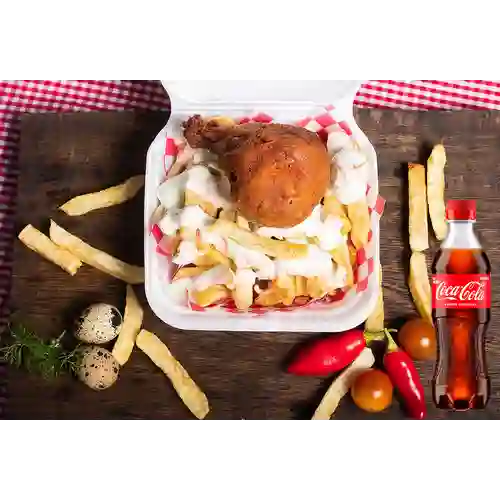 Salchipapas Mandi Pollo Bombón +Cocacola Org 400ml