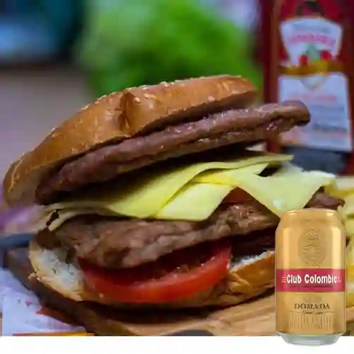 Combo Hamburguesa Doble Carne + Club Col. Dorada Lata 330ml