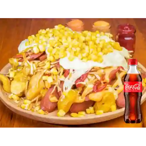 Salchipapa Gratinada c/ Maíz +Cocacola Org 400ml