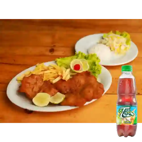 Combo Media Chuleta Cerdo/Pollo + Mr Tea Limón 600ml