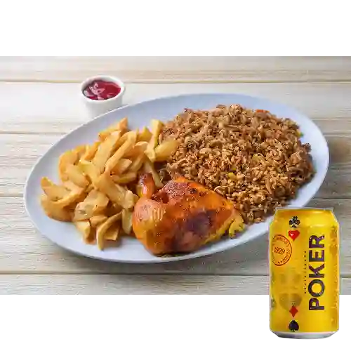 Combo Arroz Chino + 1/4 Pollo Asado + Poker Lata 330ml