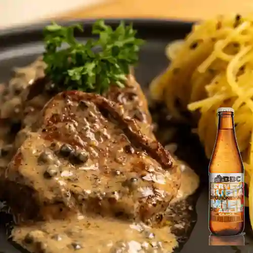 Combo Pasta Medallones Lomo Pimienta + Bbc Chapinero Porter 330ml