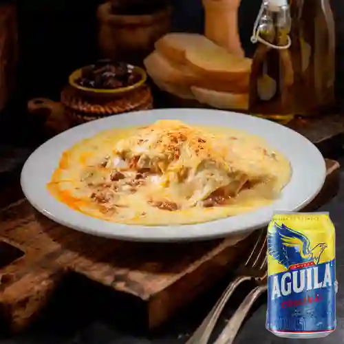 Combo Lasagna c/ Carne + Aguila Orig Lta 330ml