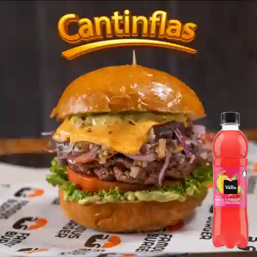 Hamburguesa Cantinflas +Del Valle Mango Fresa 500ml