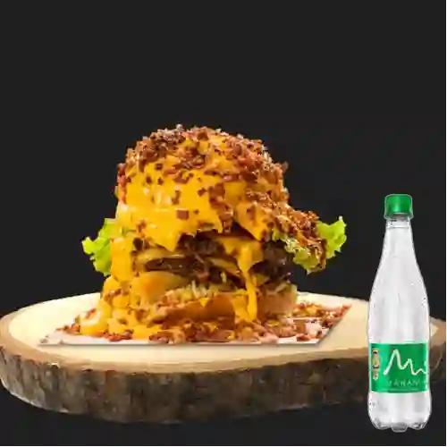 Hamburguesa Gratinada Cheddar +Manantial C/gas 600ml
