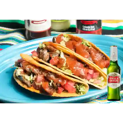 Combo Taco Carne Asada X3 + Stella Artois 290 ml