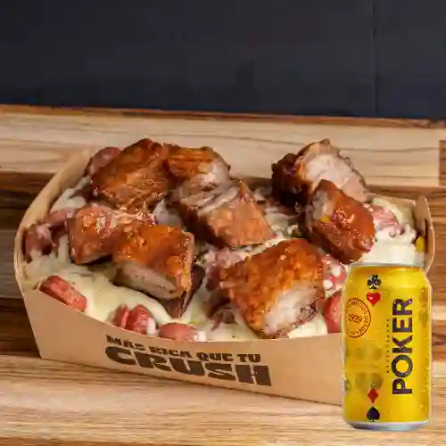 Combo Salchipapa Kingcharrón Pers. + Poker Lata 330ml