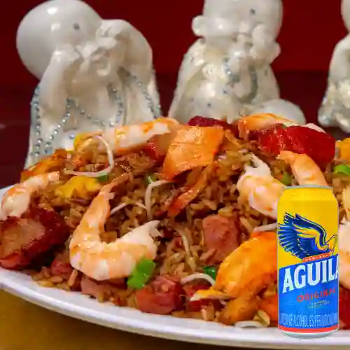 Combo 1/2 Arroz Especial con Camarón + Aguila 473 ml