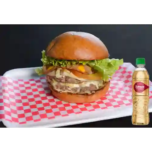Hamburguesa Doble +Agua Brisa Sabor a Manzana 600ml