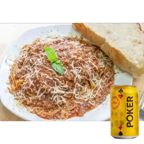 Combo Spaghetti Bolognesa + Cerveza Poker Lta 330ml