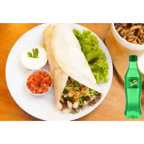 Burrito de la Casa mixto(res,pollo,chicharrín) + Sprite 400ml