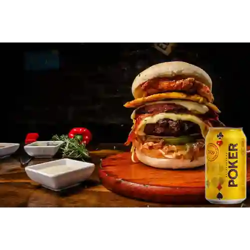 Combo Hamburguesa la 4K + Cerveza Poker Lta 330ml