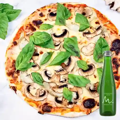 Pizza Vegan Champiñones&Albahaca +Manantial C/Gas 300ml