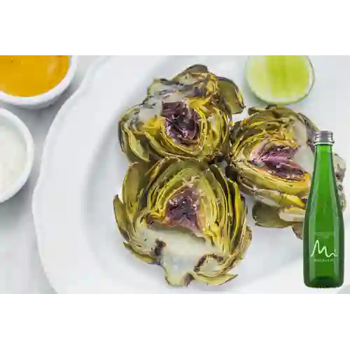 Combo Alcachofas a la Parrilla +Manantial C/gas 300ML